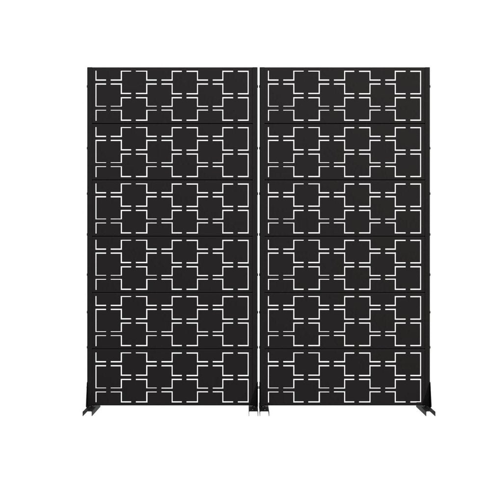 Set Of Two Black Geometric Steel 12 Outdoor Privacy Screen HomeRoots