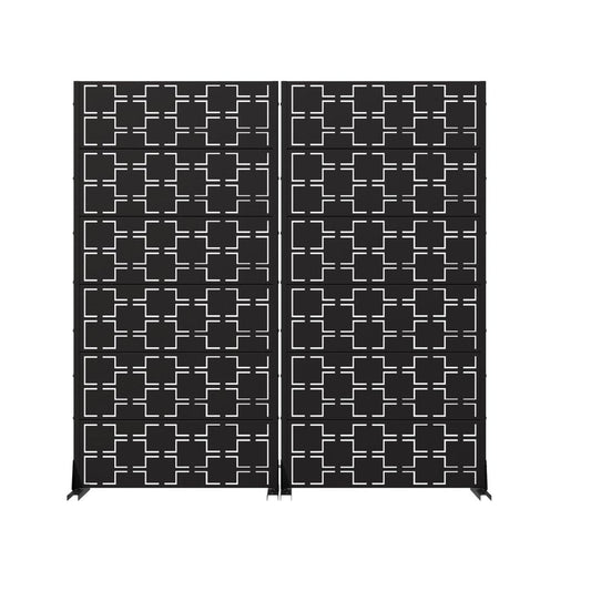 Set Of Two Black Geometric Steel 12 Outdoor Privacy Screen