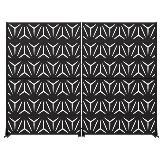 Set Of Two Black Geometric Steel 12 Outdoor Privacy Screen