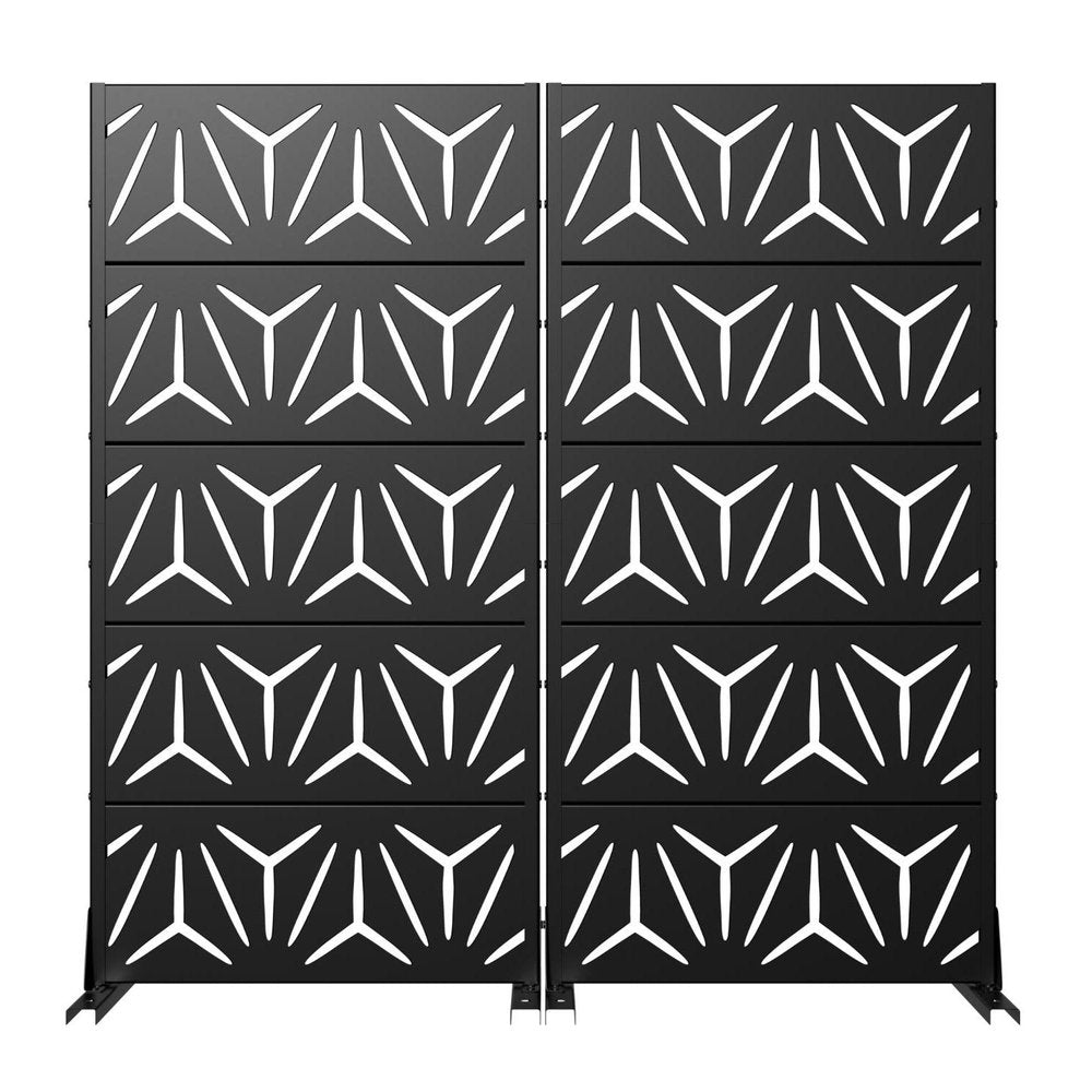 Set Of Two Black Geometric Steel Ten Panel Outdoor Privacy Screen — view 4