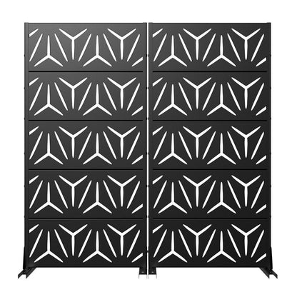 Set Of Two Black Geometric Steel Ten Panel Outdoor Privacy Screen HomeRoots