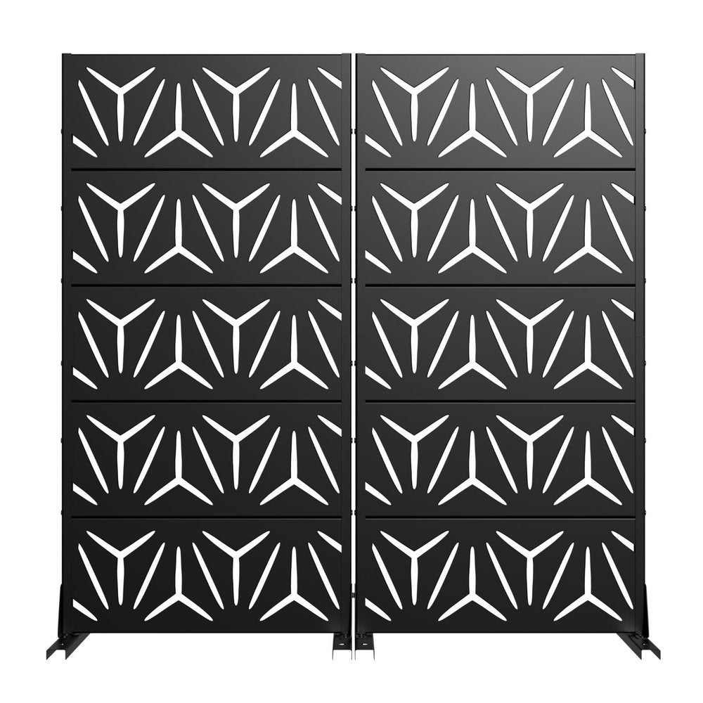 Set Of Two Black Geometric Steel Ten Panel Outdoor Privacy Screen — view 1