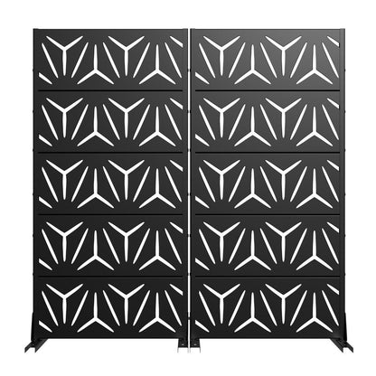 Set Of Two Black Geometric Steel Ten Panel Outdoor Privacy Screen HomeRoots