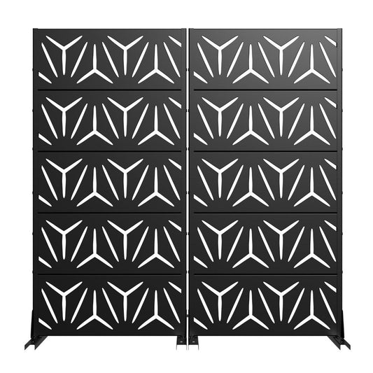 Set Of Two Black Geometric Steel Ten Panel Outdoor Privacy Screen