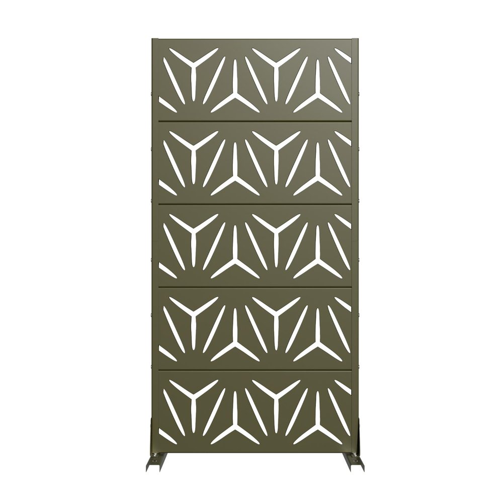 60" Gray Geometric Steel Five Panel Outdoor Privacy Screen — view 1