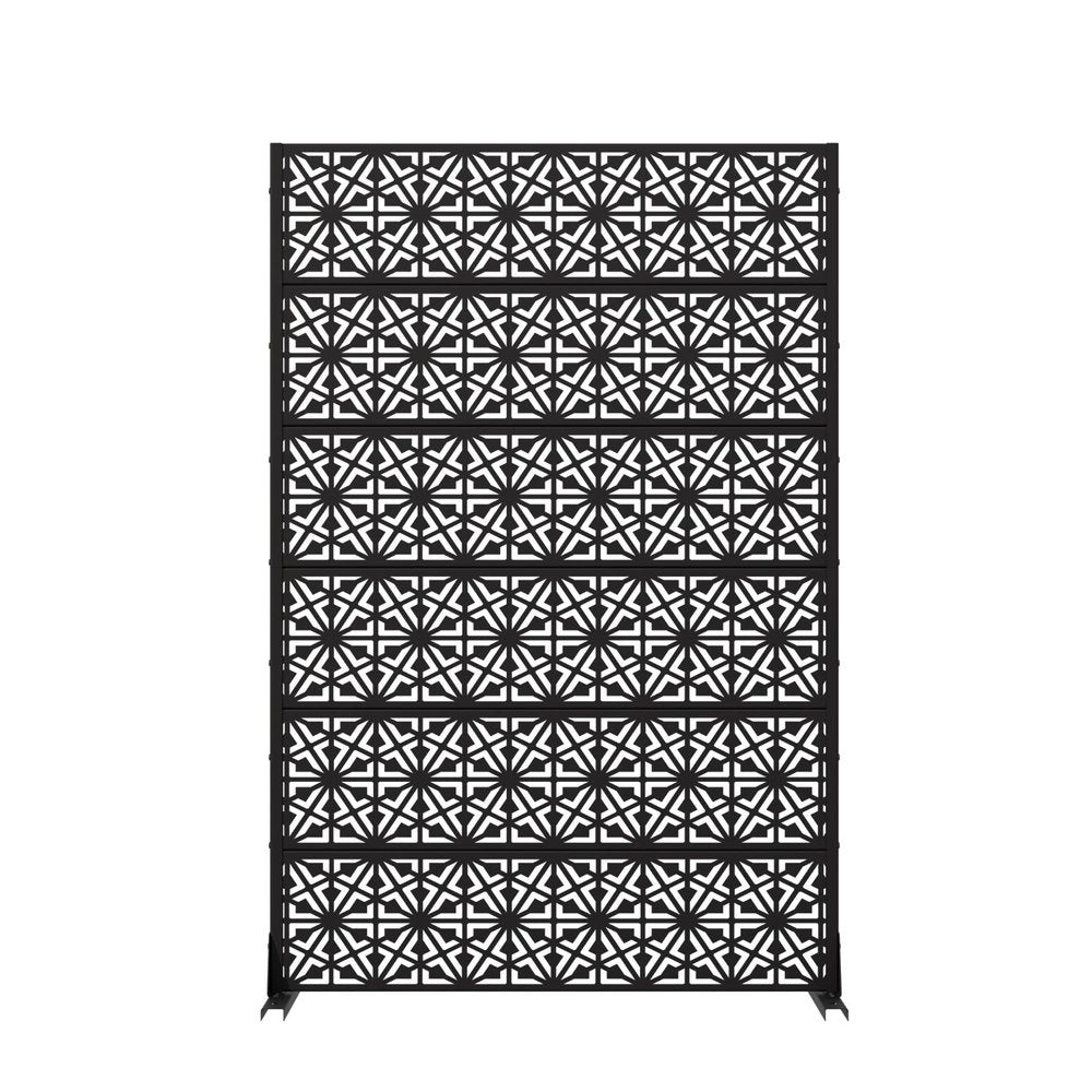 72" Black Geometric Steel Six Panel Outdoor Privacy Screen HomeRoots