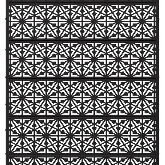 72" Black Geometric Steel Six Panel Outdoor Privacy Screen