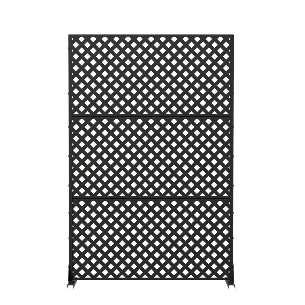 72" Black Geometric Steel Three Panel Outdoor Privacy Screen — view 1