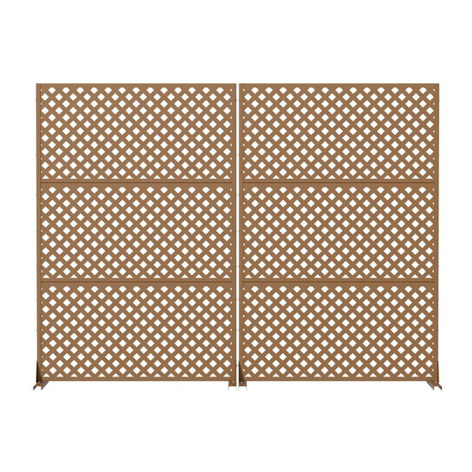Set Of Two Brown Geometric Steel Six Panel Outdoor Privacy Screen