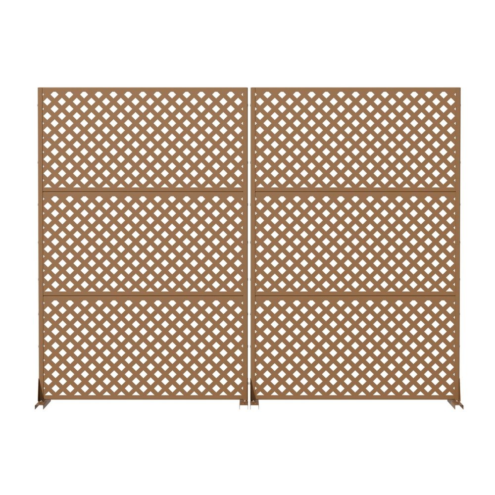 Set Of Two Brown Geometric Steel Six Panel Outdoor Privacy Screen — view 1