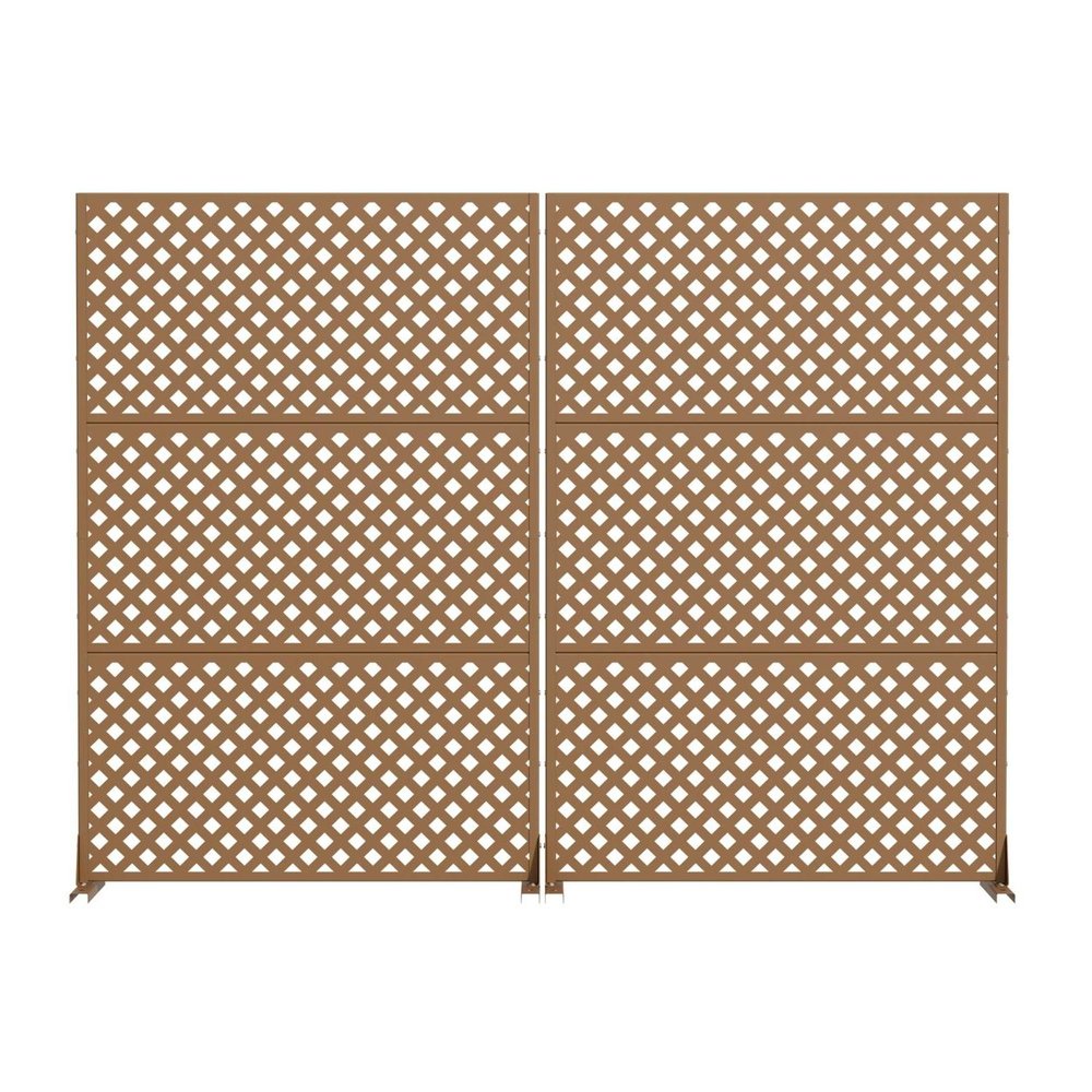 Set Of Two Brown Geometric Steel Six Panel Outdoor Privacy Screen HomeRoots