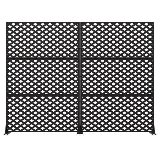 Set Of Two Black Geometric Steel Six Panel Outdoor Privacy Screen