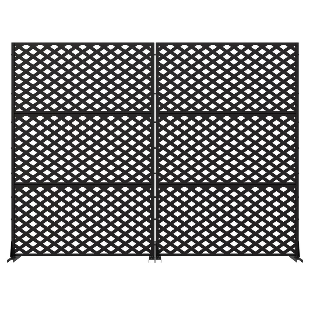 Set Of Two Black Geometric Steel Six Panel Outdoor Privacy Screen HomeRoots
