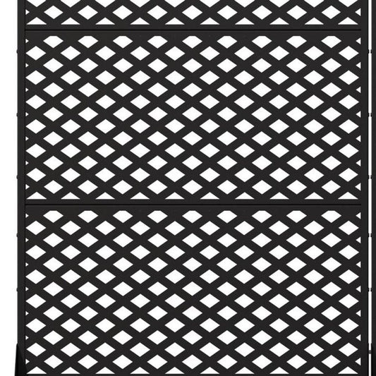 Set Of Two Black Geometric Steel Six Panel Outdoor Privacy Screen