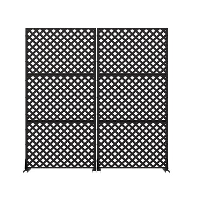 Set Of Two Black Geometric Steel Six Panel Outdoor Privacy Screen