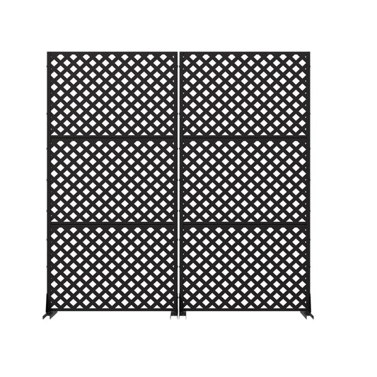 Set Of Two Black Geometric Steel Six Panel Outdoor Privacy Screen