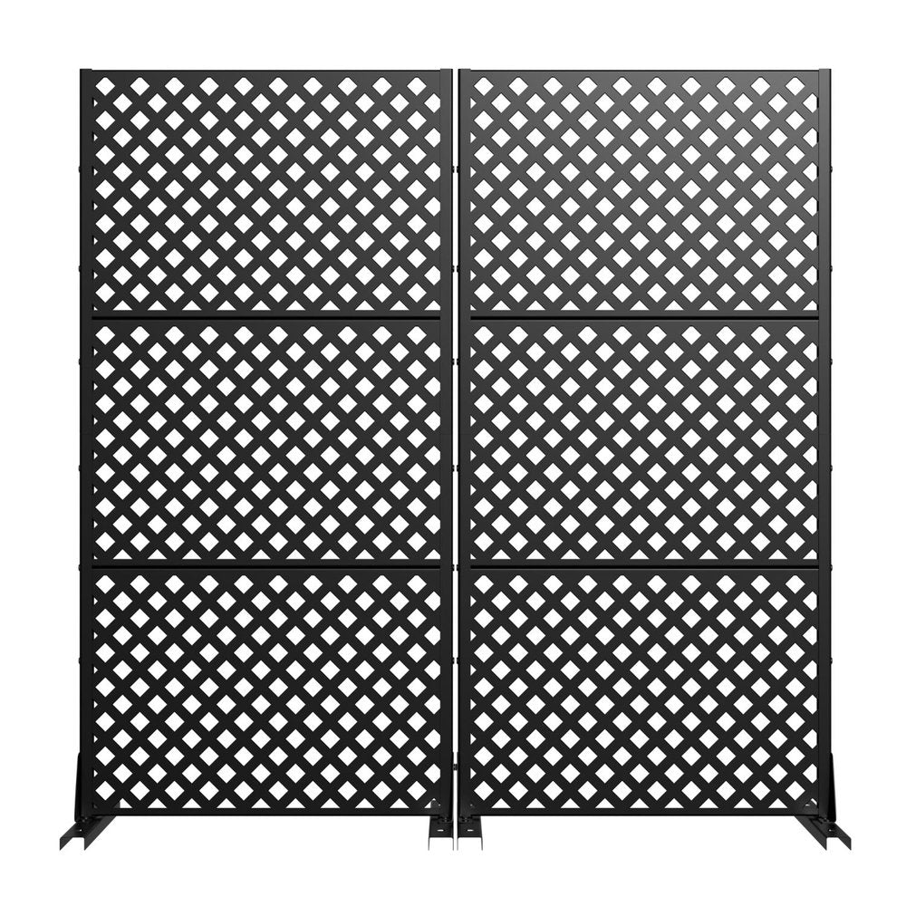 Set Of Two Black Geometric Steel Ten Panel Outdoor Privacy Screen — view 1