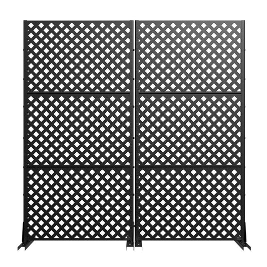 Set Of Two Black Geometric Steel Ten Panel Outdoor Privacy Screen