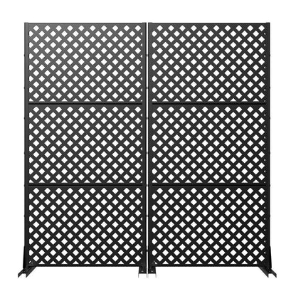 Set Of Two Black Geometric Steel Ten Panel Outdoor Privacy Screen HomeRoots
