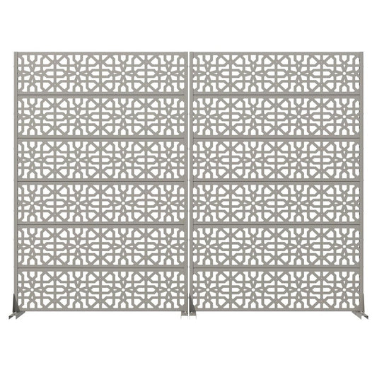 Set Of Two Gray Geometric Steel 12 Outdoor Privacy Screen
