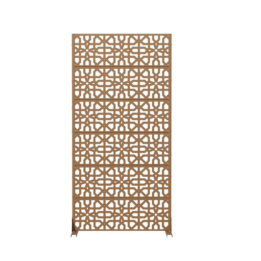 72" Brown Geometric Steel Six Panel Outdoor Privacy Screen