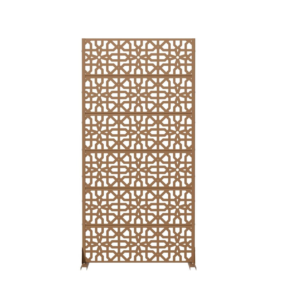 72" Brown Geometric Steel Six Panel Outdoor Privacy Screen HomeRoots