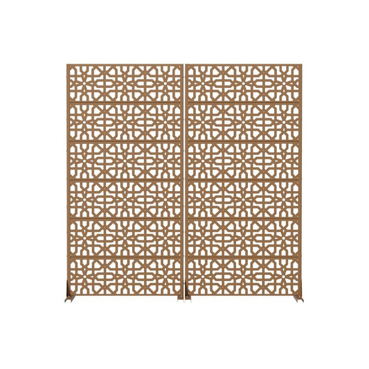 Set Of Two Brown Geometric Steel 12 Outdoor Privacy Screen