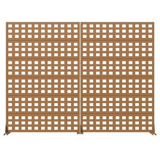 Set Of Two Brown Geometric Steel 12 Outdoor Privacy Screen
