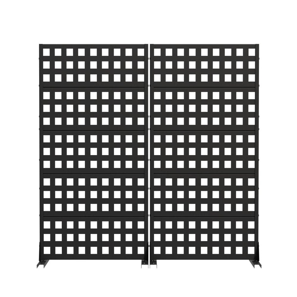 Set Of Two Black Geometric Steel Ten Panel Outdoor Privacy Screen HomeRoots