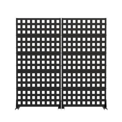 Set Of Two Black Geometric Steel Ten Panel Outdoor Privacy Screen HomeRoots