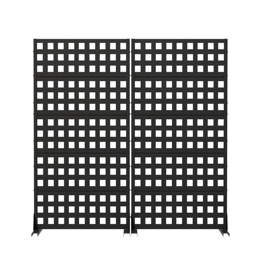 Set Of Two Black Geometric Steel Ten Panel Outdoor Privacy Screen