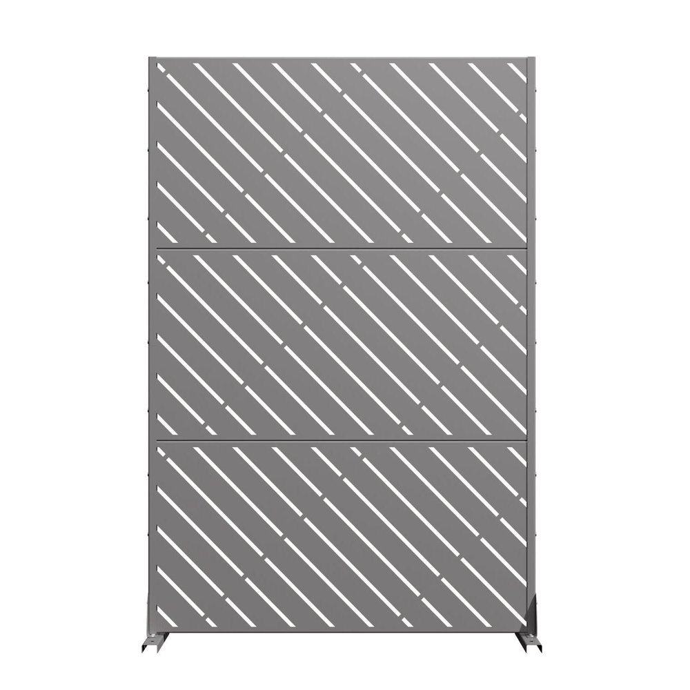 72" Gray Geometric Steel Three Panel Outdoor Privacy Screen HomeRoots