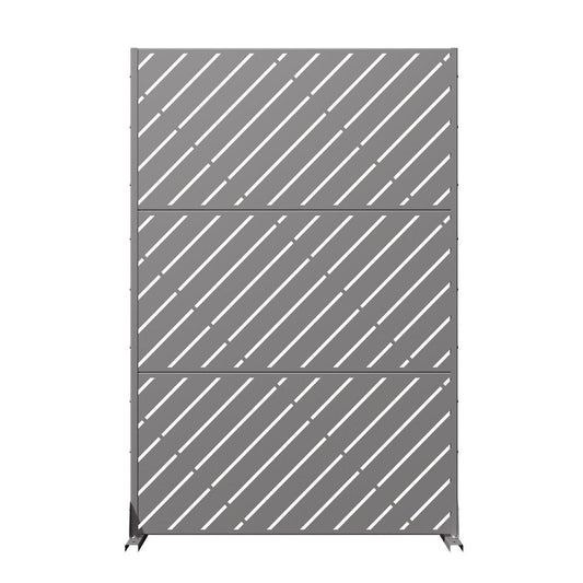 72" Gray Geometric Steel Three Panel Outdoor Privacy Screen