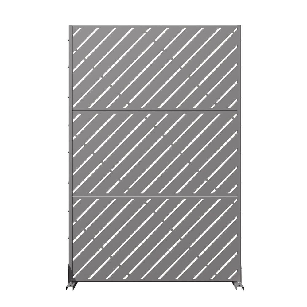 72" Gray Geometric Steel Three Panel Outdoor Privacy Screen HomeRoots