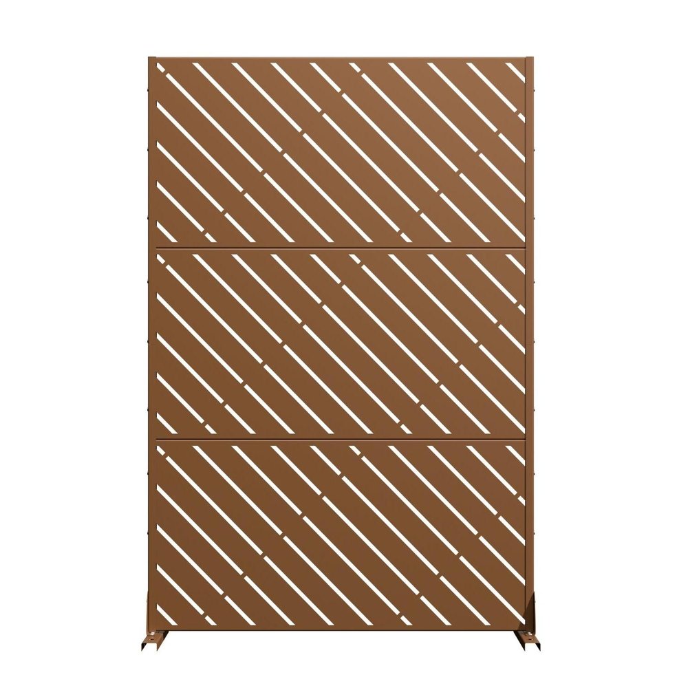72" Brown Geometric Steel Three Panel Outdoor Privacy Screen — view 3
