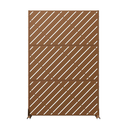72" Brown Geometric Steel Three Panel Outdoor Privacy Screen HomeRoots