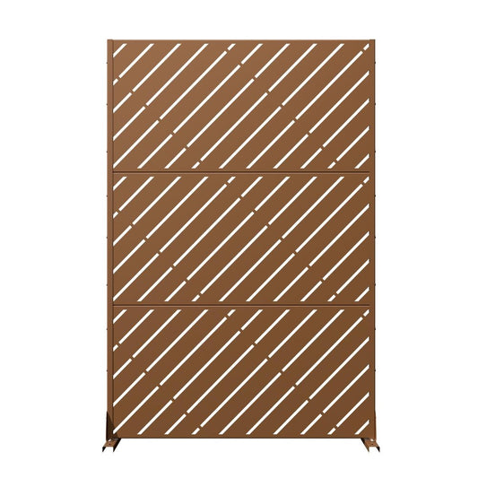 72" Brown Geometric Steel Three Panel Outdoor Privacy Screen