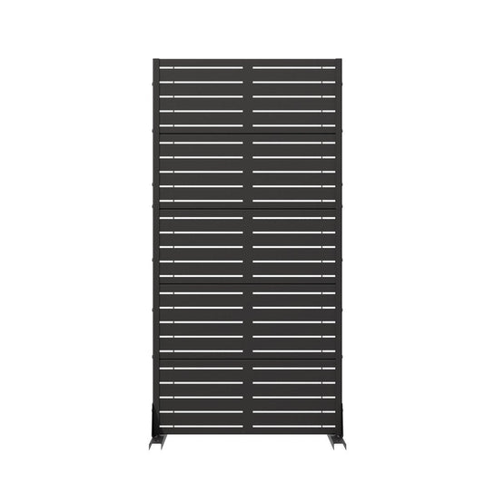 60" Black Geometric Steel Five Panel Outdoor Privacy Screen