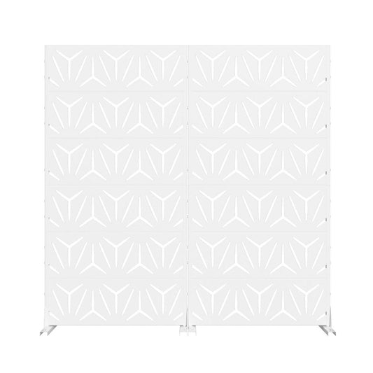 Set Of Two White Geometric Steel 12 Outdoor Privacy Screen