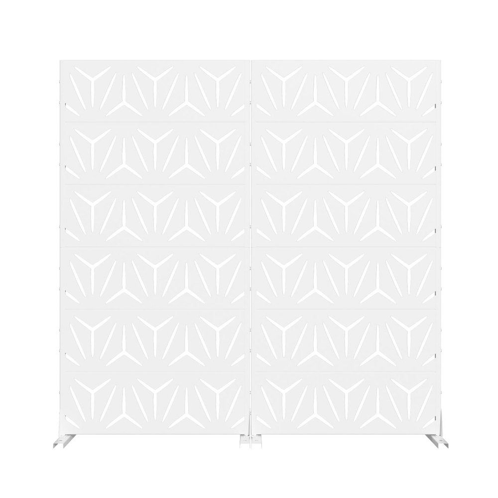 Set Of Two White Geometric Steel 12 Outdoor Privacy Screen HomeRoots