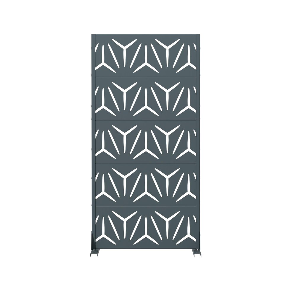 60" Gray Geometric Steel Five Panel Outdoor Privacy Screen — view 1