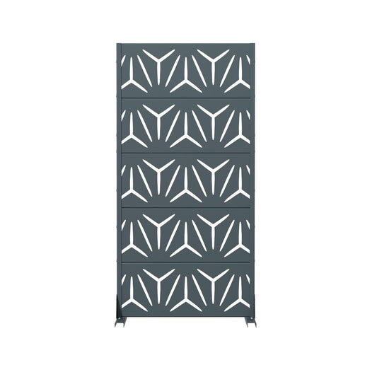 60" Gray Geometric Steel Five Panel Outdoor Privacy Screen