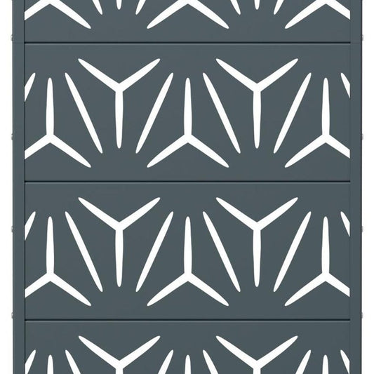 60" Gray Geometric Steel Five Panel Outdoor Privacy Screen