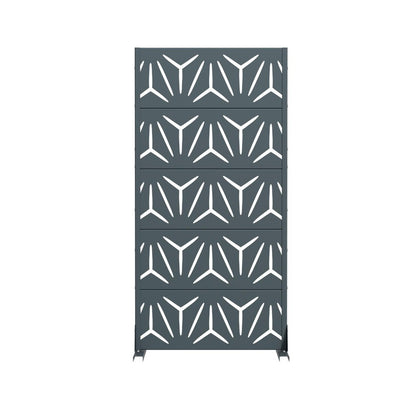 60" Gray Geometric Steel Five Panel Outdoor Privacy Screen HomeRoots