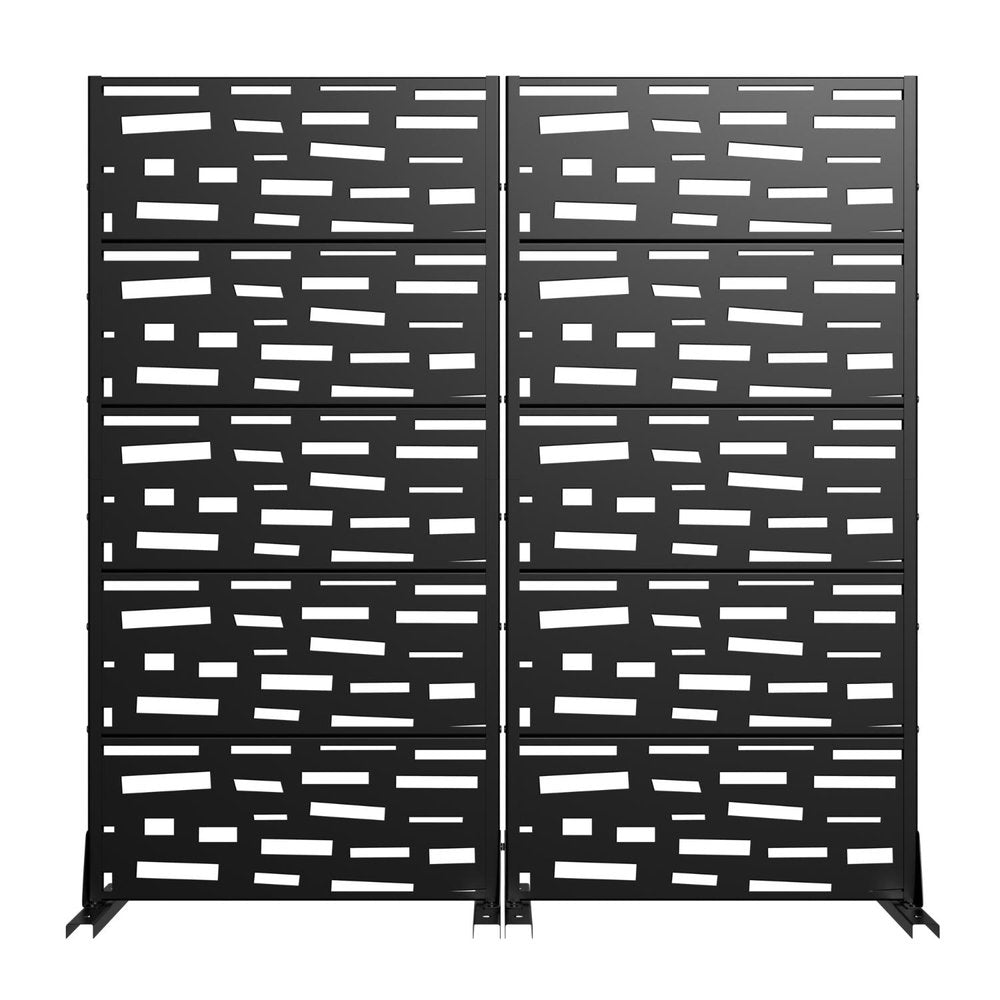 Set Of Two Black Geometric Steel Ten Panel Outdoor Privacy Screen HomeRoots