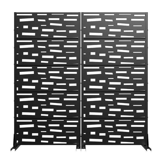 Set Of Two Black Geometric Steel Ten Panel Outdoor Privacy Screen