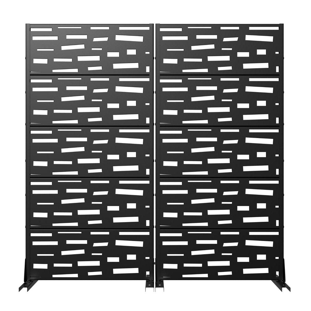 Set Of Two Black Geometric Steel Ten Panel Outdoor Privacy Screen HomeRoots