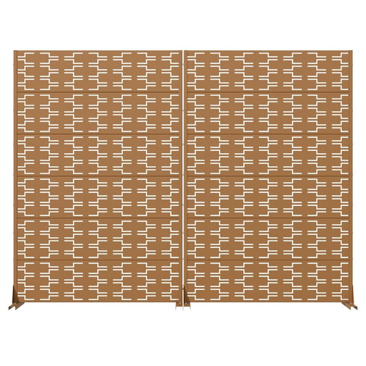 Set Of Two Brown Geometric Steel 12 Outdoor Privacy Screen