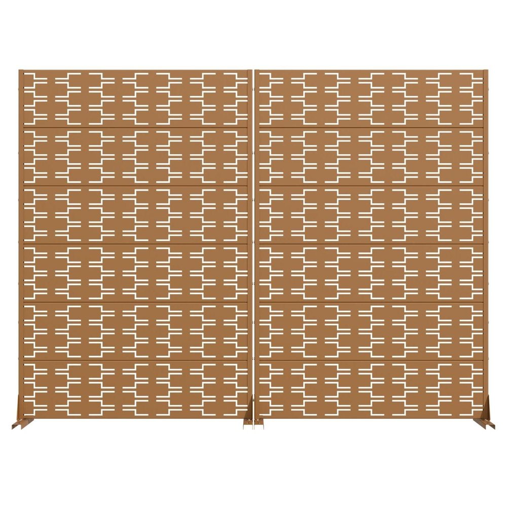 Set Of Two Brown Geometric Steel 12 Outdoor Privacy Screen — view 3