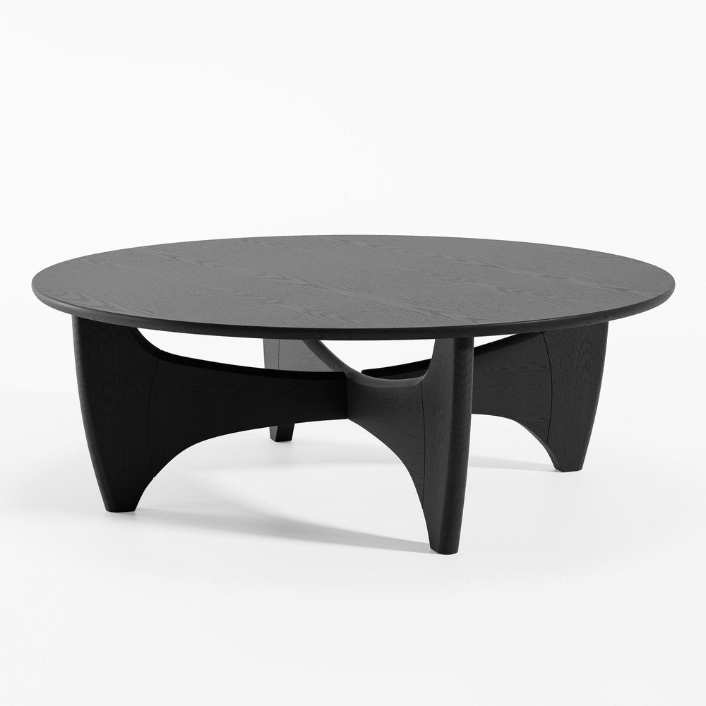 38" Black Wood Round Abstract Coffee Table — view 3